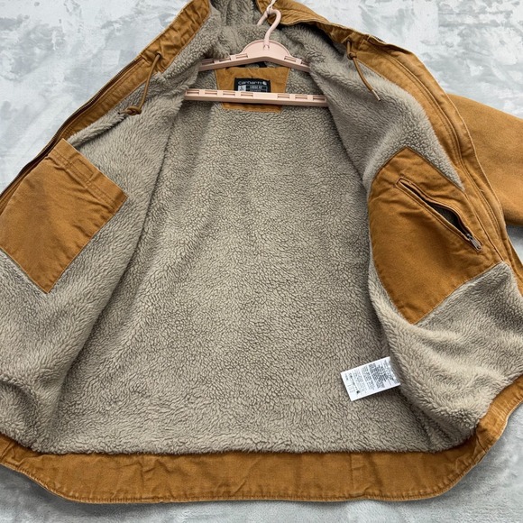 Carhartt Jacket Women Large Brown Washed Duck Loose Fit Sherpa Lined Workwear - Picture 6 of 12